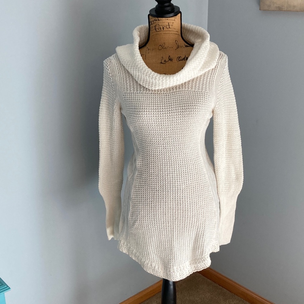 Angel Of The North/Anthropologie NWOT Ivory Cowl Neck Sweater Dress Women Size S